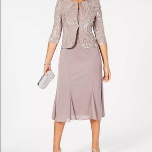 New with Tags. Sequined A-Line Midi Dress and Jacket